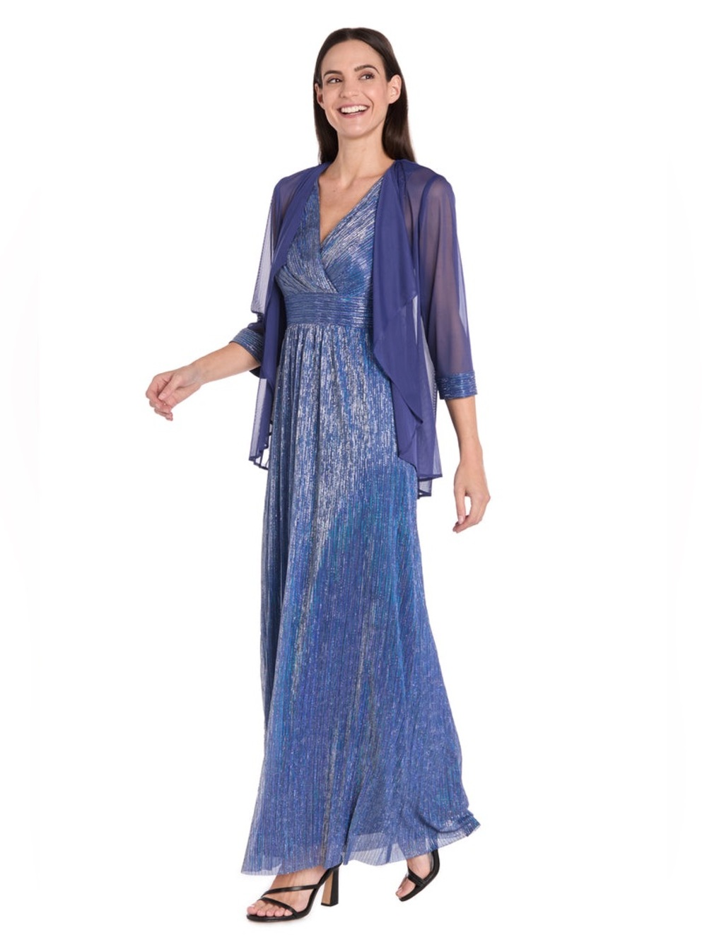 NWT R&M Richards Formal Shimmerline Jacket Evening Gown Baltic Blue 12P FLAW